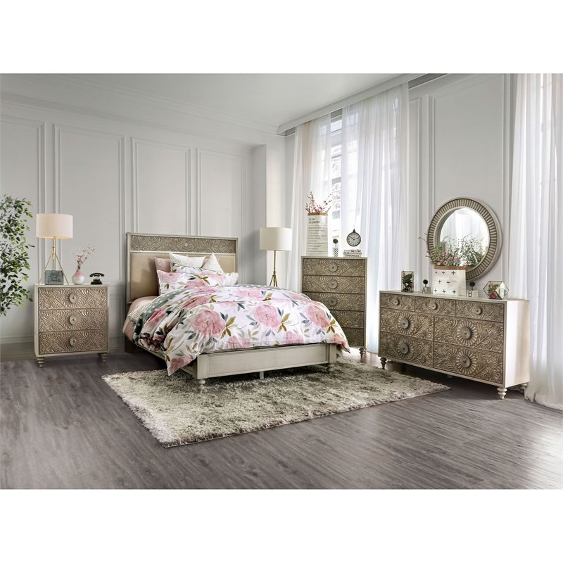FOA Winne 3-Piece White Wood Bedroom Set - King + Nightstand + Dresser