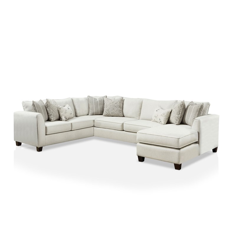 Furniture of America Kastra Chenille Sectional with Paisley Chair in Ivory