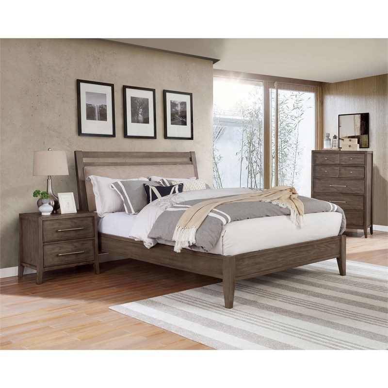 FOA Hamson 3Piece Gray Wood Bedroom Set King + Nightstand + Chest