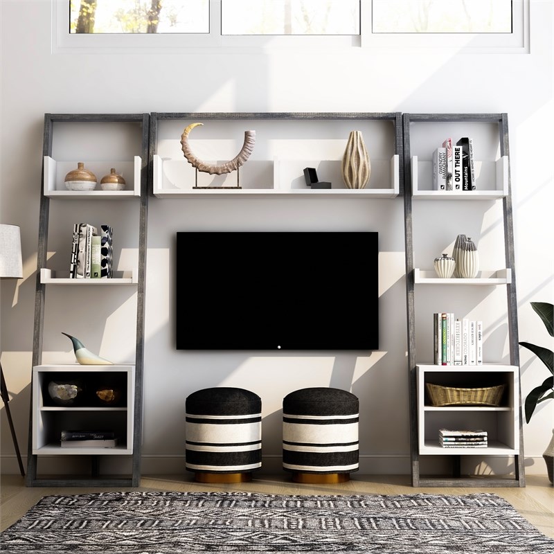 Furniture of America Kente Wood 4-Piece Entertainment Center in Distressed Gray