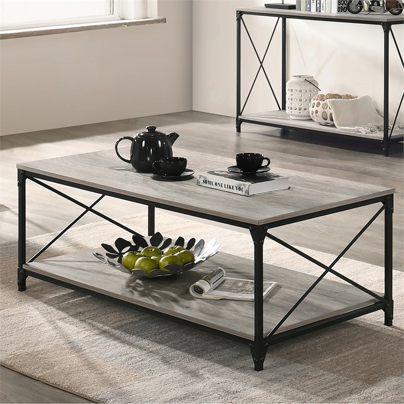 Furniture of America Clarissa Metal 3-Piece Coffee Table Set in Gray