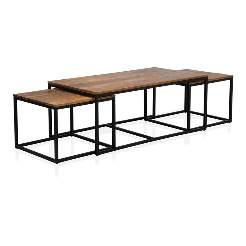 Furniture of America Druze Wood 3-Piece Nesting Coffee Table Set in Natural