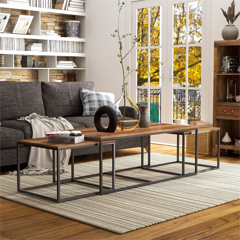 Furniture of America Druze Wood 3-Piece Nesting Coffee Table Set in Natural