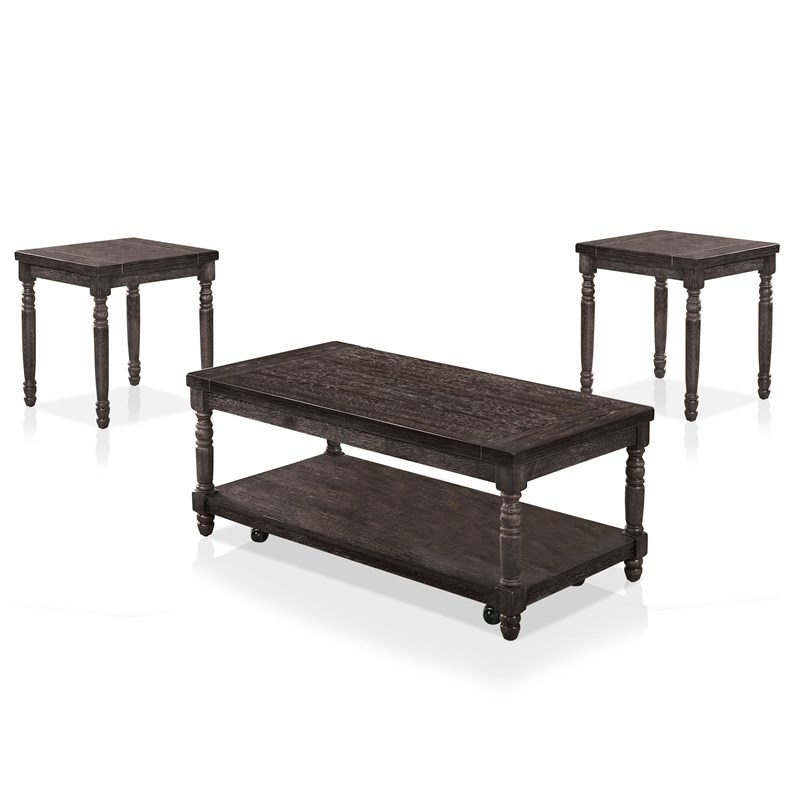 Furniture of America Pulgasse Rustic Wood 3-Piece Coffee Table Set in Gray