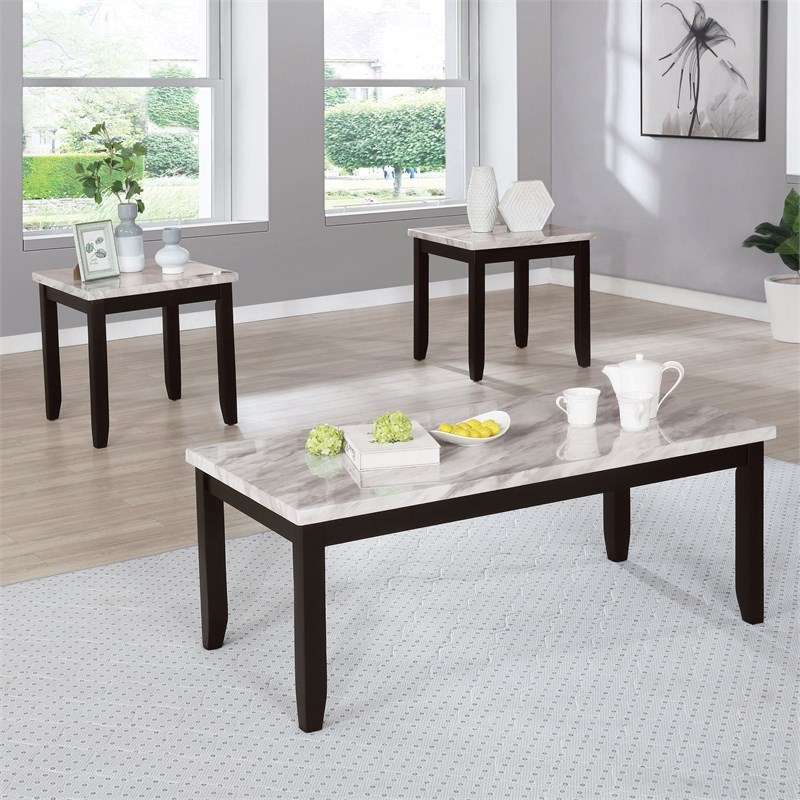 Furniture of America Gavelle Transitional Wood 3-Piece Coffee Table Set in White
