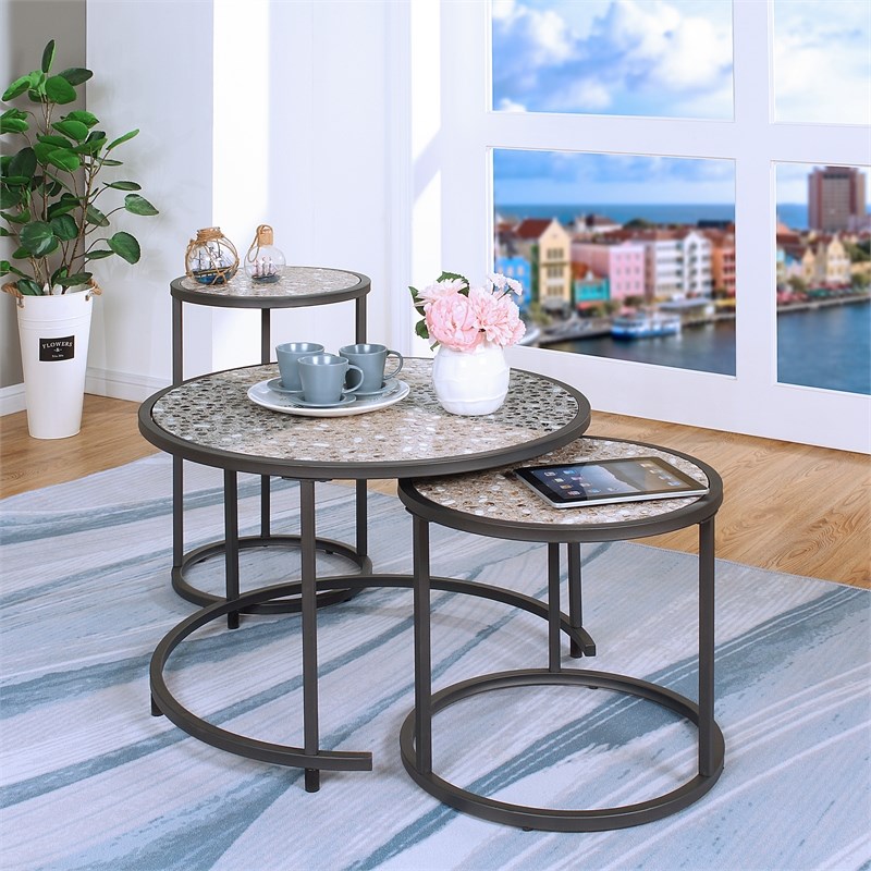 Furniture of America Jaydee Casual Metal 3-Piece Nesting Table Set in Gray