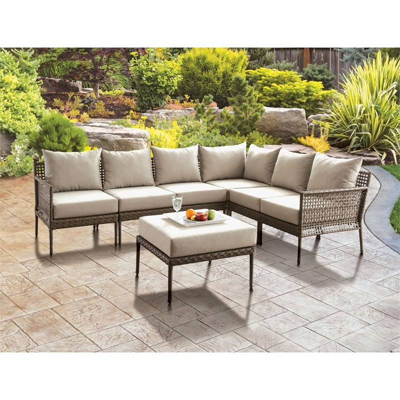 Furniture of America Loup Aluminum Patio Sectional with Ottoman in Gray