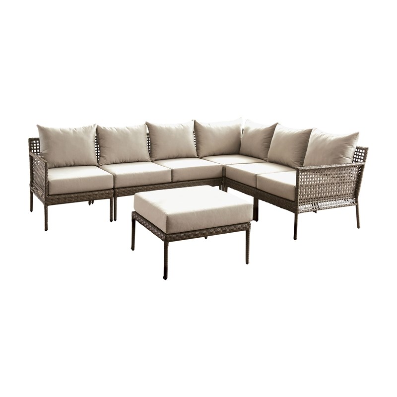 Furniture of America Loup Aluminum Patio Sectional with Ottoman in Gray
