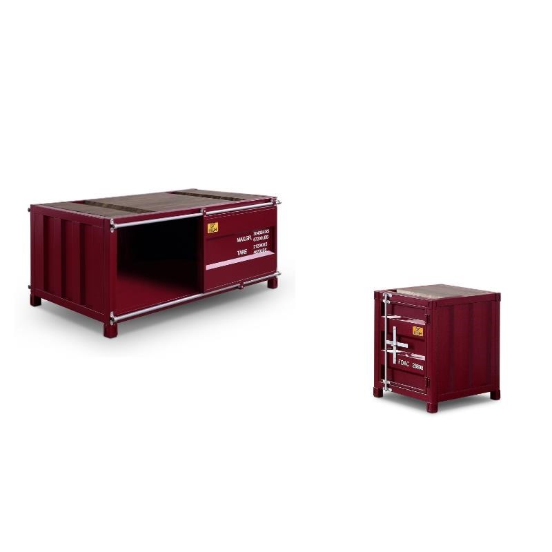 Furniture of America Sprewell Metal Living Room Table Set of 2 in Red