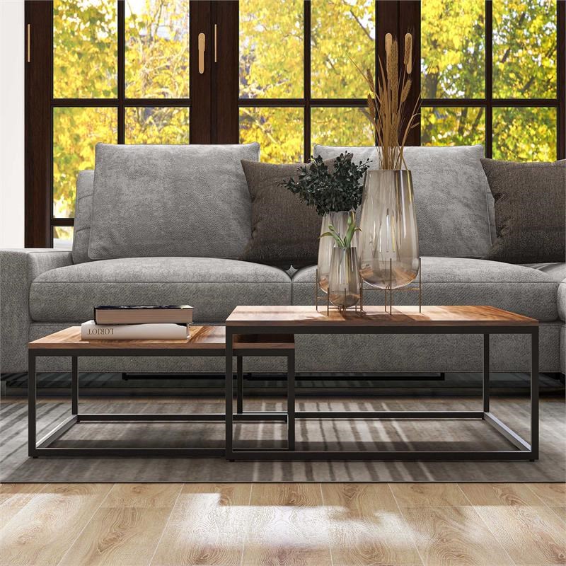 Furniture of America Druze Rustic Wood 2-Piece Coffee Table Set in Natural Oak