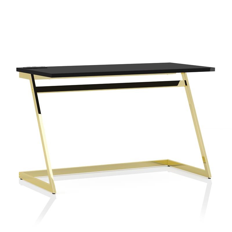 Furniture of America Cornica Metal Writing Desk with USB in Black and Brass