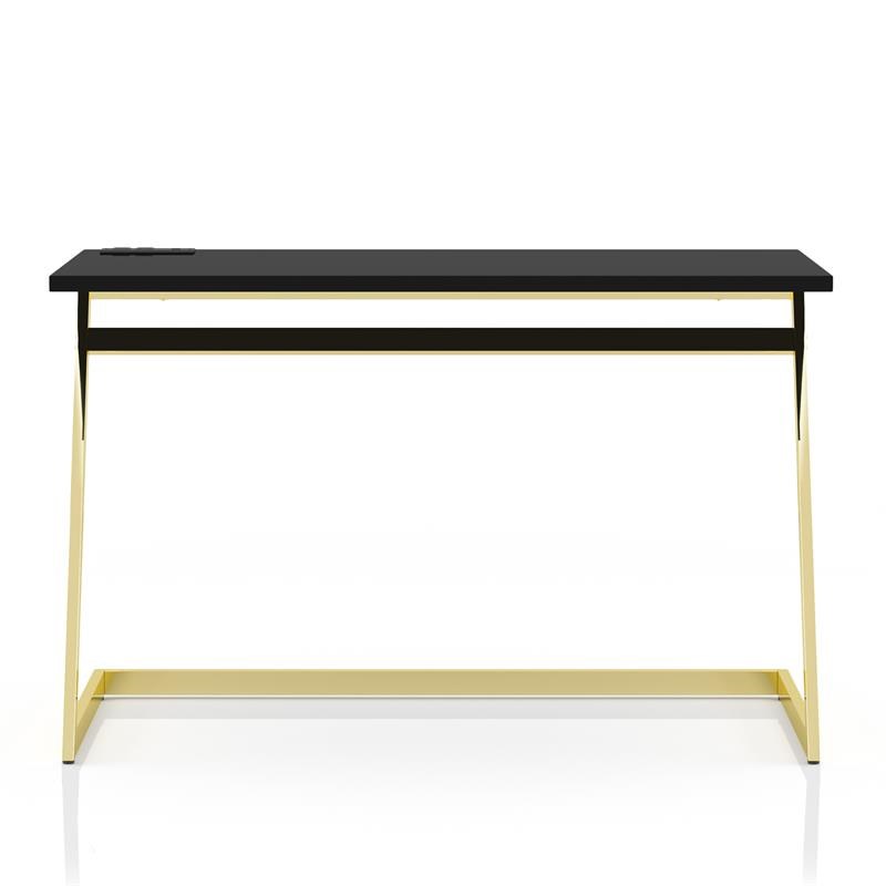 Furniture of America Cornica Metal Writing Desk with USB in Black and Brass