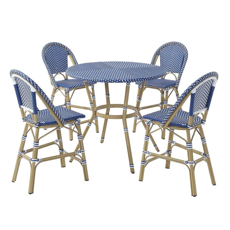 Furniture of America Reo Aluminum 5-Piece Patio Counter Dining Set in Blue