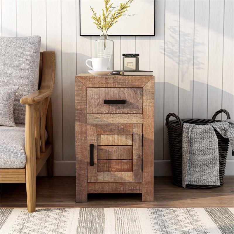 Furniture of America Ruga Rustic Solid Wood Storage Side Table in Natural Tone
