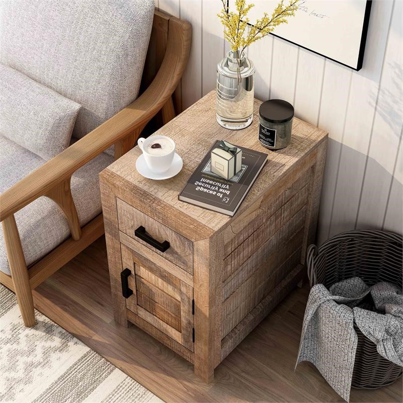 Furniture of America Ruga Rustic Solid Wood Storage Side Table in Natural Tone