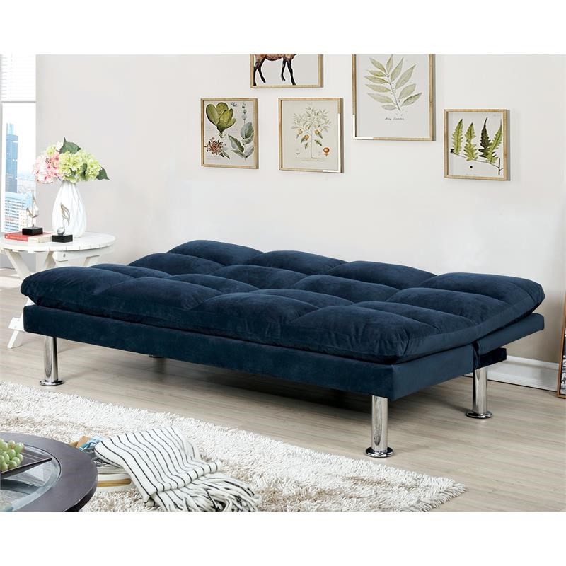 Furniture of America Kaleo Microfiber Convertible Futon Sofa in Navy