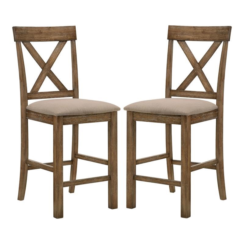 Furniture of America Lonea Wood Padded Counter Height Chair in Oak (Set of 2)
