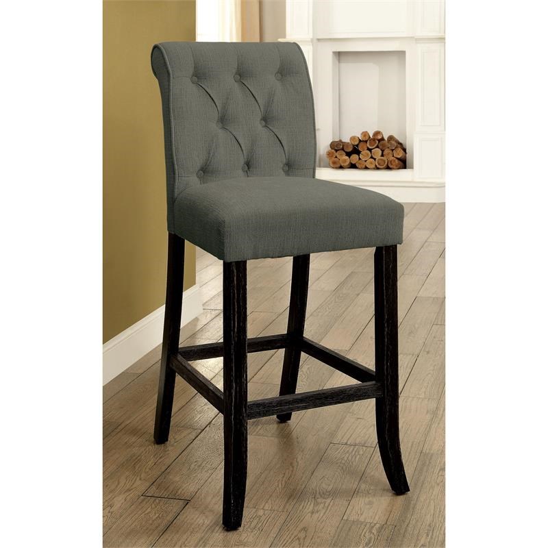 Furniture of America Tummel Rustic Fabric Tufted Bar Chair in Gray (Set of 2)