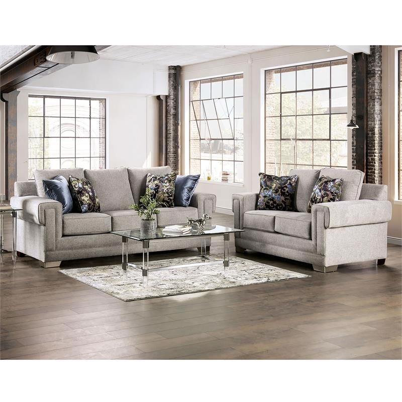 Furniture of America Rocke Chenille Upholstered Sofa in Light Gray