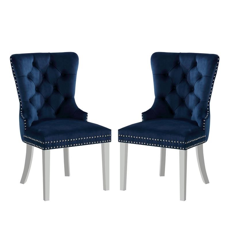 Furniture of America Swata Fabric Tufted Dining Chair in Blue (Set of 2)