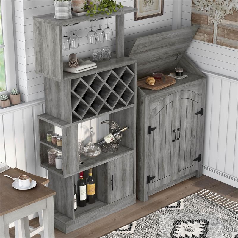 Furniture of America Kinly Wood 2-Piece Shoe Cabinet and Wine Rack in Gray