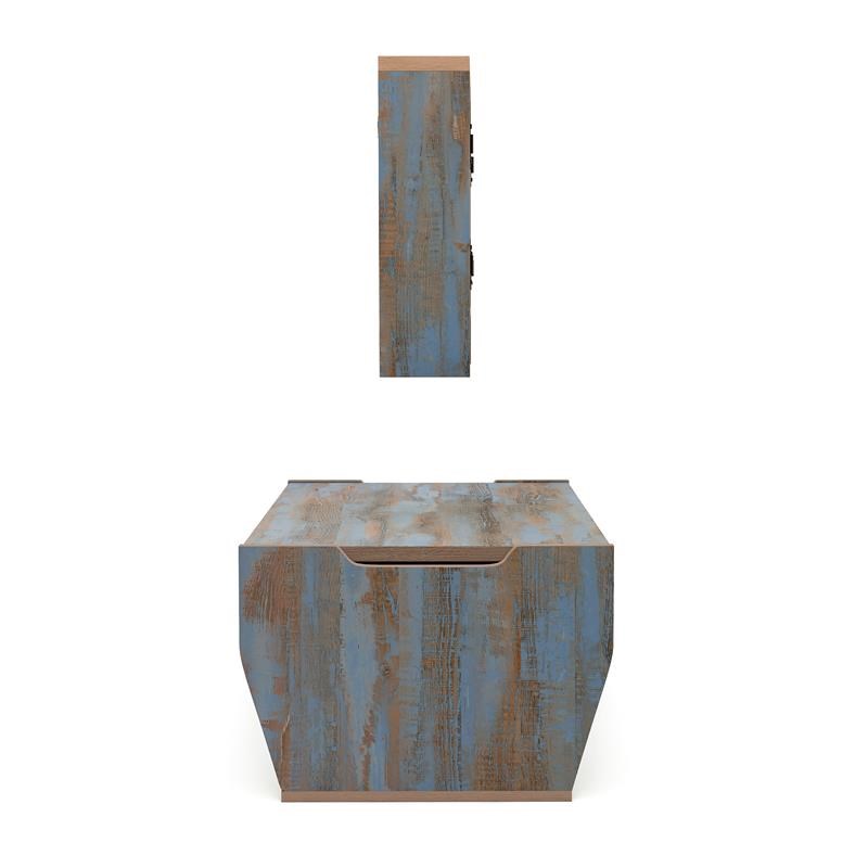Furniture of America Monta Wood 2pc Coffee Table and Wall Cabinet Set in Blue
