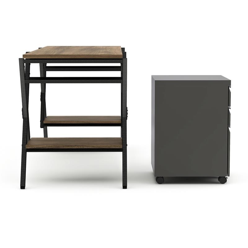 Furniture of America Carti Rustic Metal 2-Piece Desk and File Cabinet in Oak