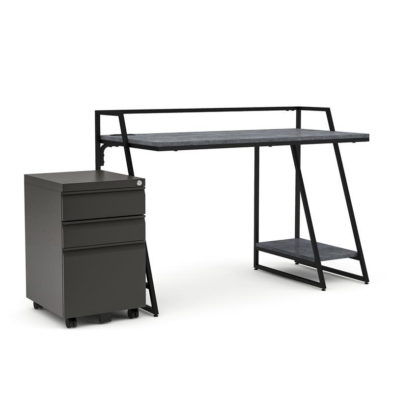 Furniture of America Sanue Metal 2-Piece Desk and File Cabinet Set in Gray