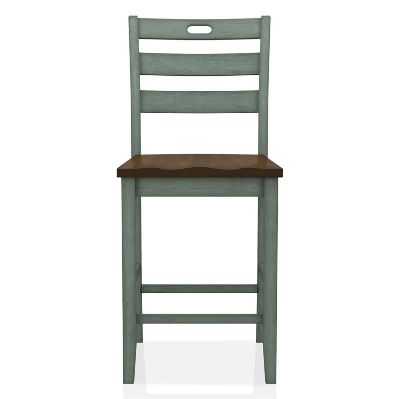 Furniture of America Elda Wood Counter Dining Chair in Antique Green (Set of 2)