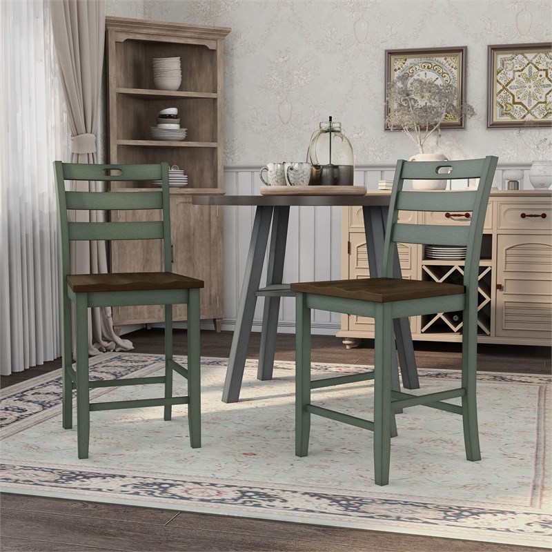 Furniture of America Elda Wood Counter Dining Chair in Antique Green (Set of 2)