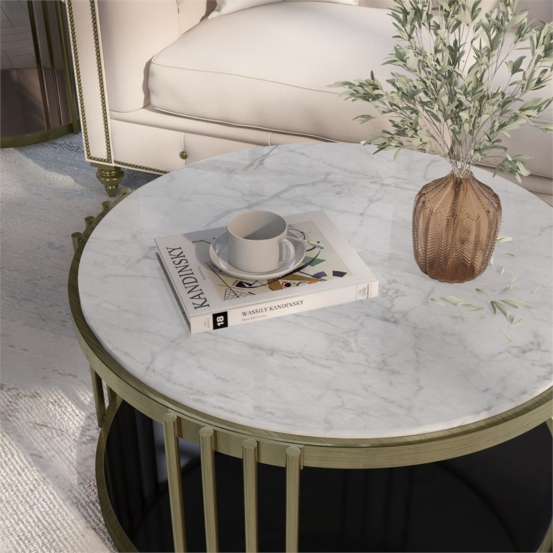 Furniture of America Kual Contemporary Metal 1-Shelf Coffee Table in Brass