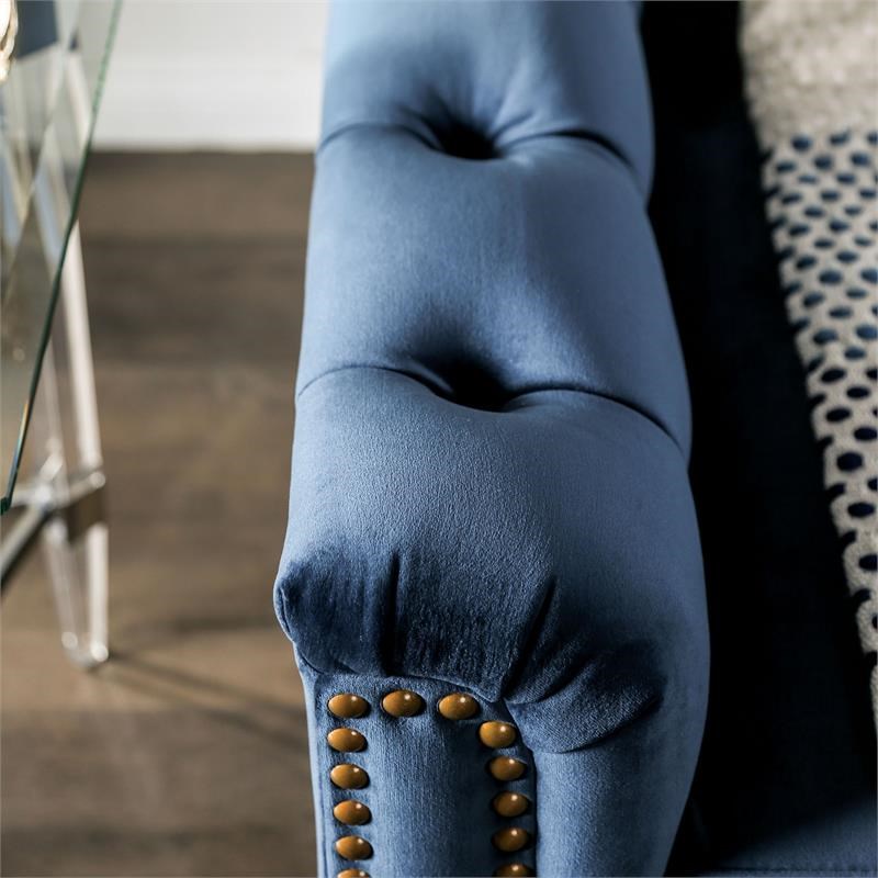 Furniture of America Tidi Transitional Fabric Tufted Sofa in Blue