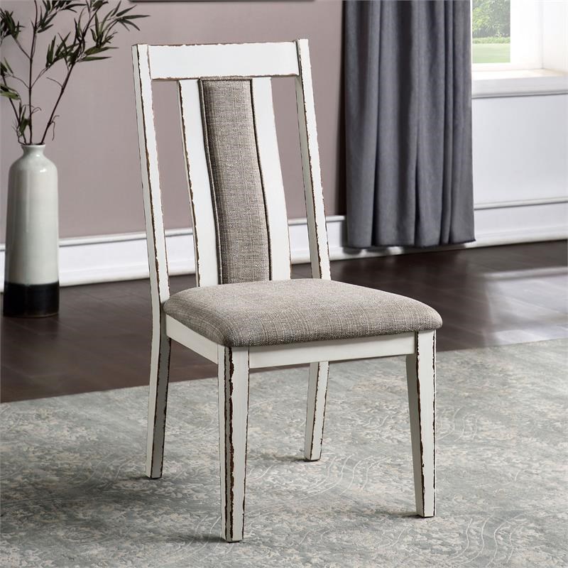 Furniture of America Fie Rustic Wood Padded Side Chair in White (Set of 2)