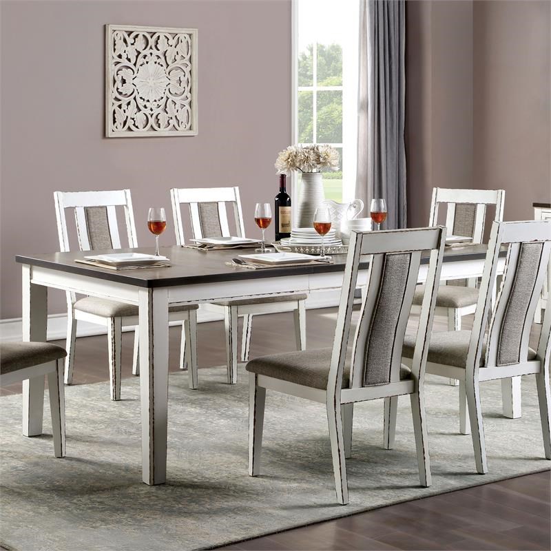 Furniture of America Fie Rustic Solid Wood 7-Piece Dining Table Set in White