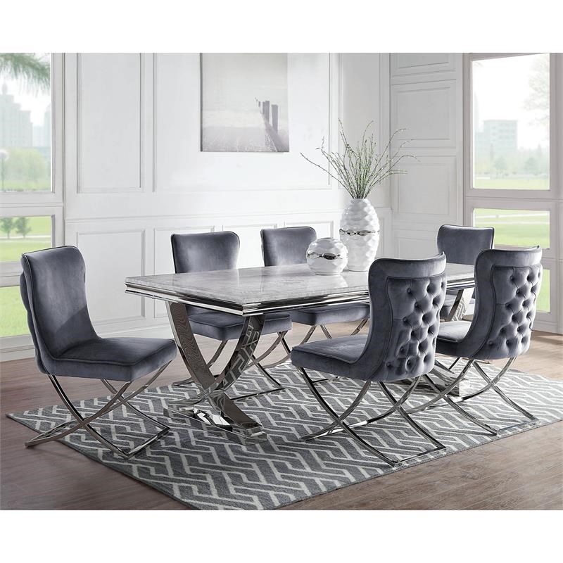 Furniture of America Loz Glam Velvet Upholstered Side Chair in Gray (Set of 2)