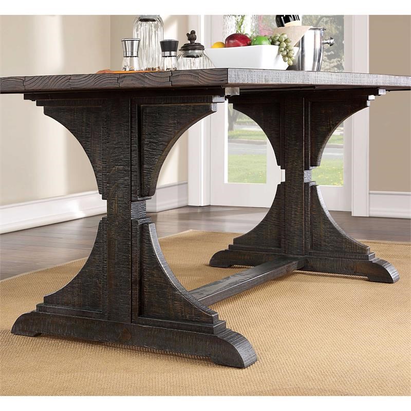 Furniture of America Taz Rustic Solid Wood Trestle Dining Table in Black