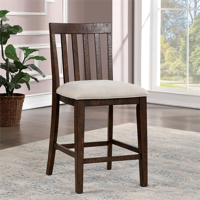 Furniture of America Ena Wood Padded Counter Dining Chair in Oak (Set of 2)