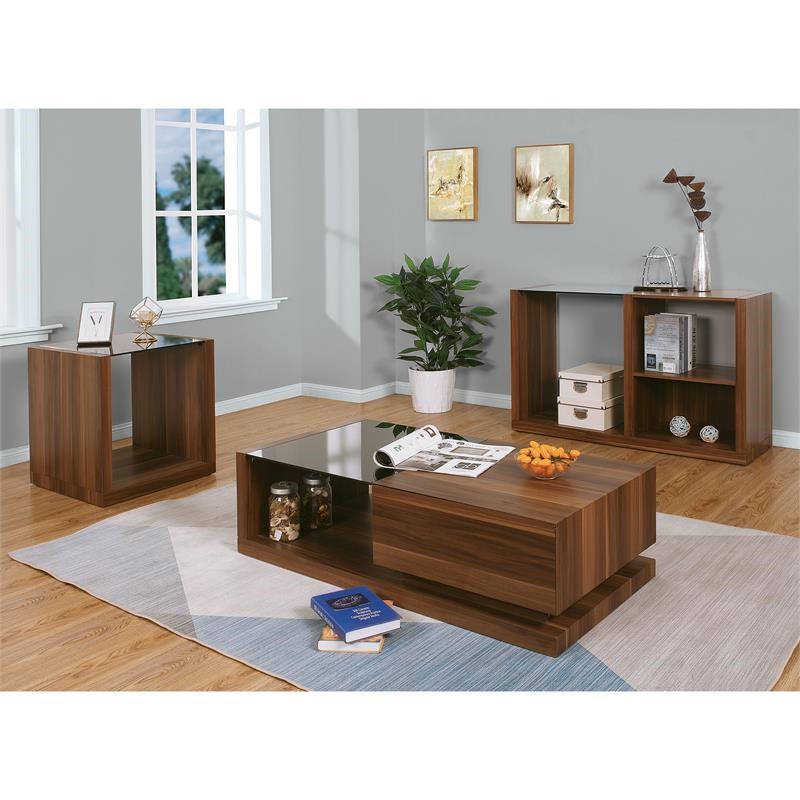Furniture of America Trice Contemporary Wood 2-Piece Coffee Table Set in Walnut