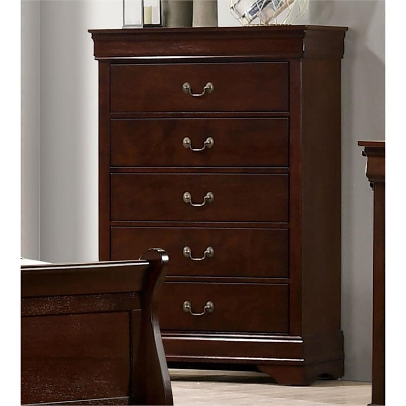 Furniture of America Jussy Transitional Solid Wood 5-Drawer Chest in Cherry