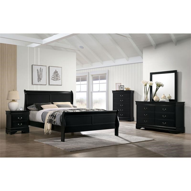 Furniture of America Jussy Transitional Solid Wood King Sleigh Bed in Black