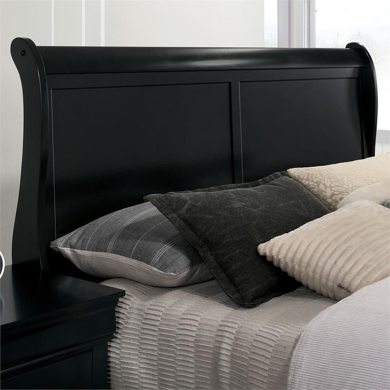 Furniture of America Jussy Transitional Solid Wood King Sleigh Bed in Black