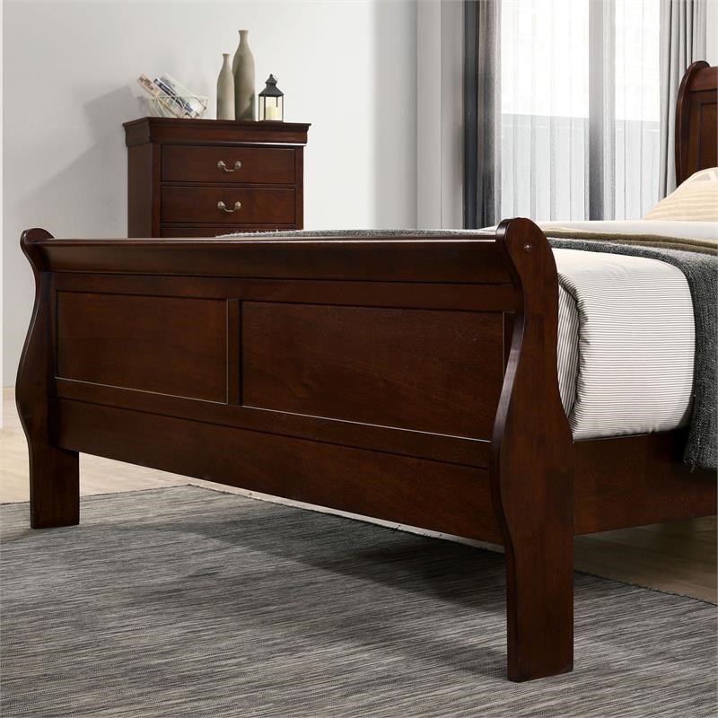 Furniture of America Jussy Transitional Solid Wood King Sleigh Bed in Cherry