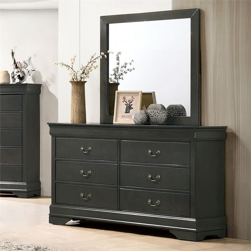 Furniture of America Jussy Transitional Solid Wood Framed Mirror in Gray