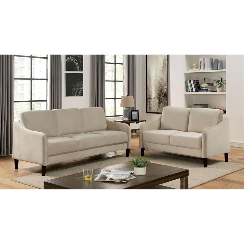 Derra Modern 2-Piece Beige Fabric Sofa and Cleaning Care Kit Set