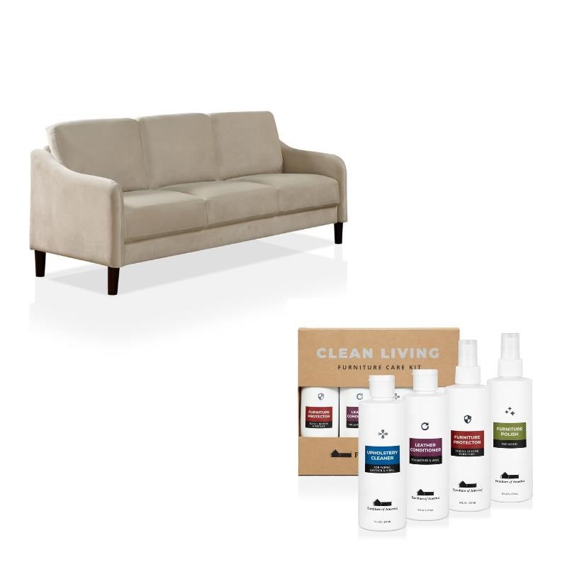 Derra Modern 2-Piece Beige Fabric Sofa and Cleaning Care Kit Set