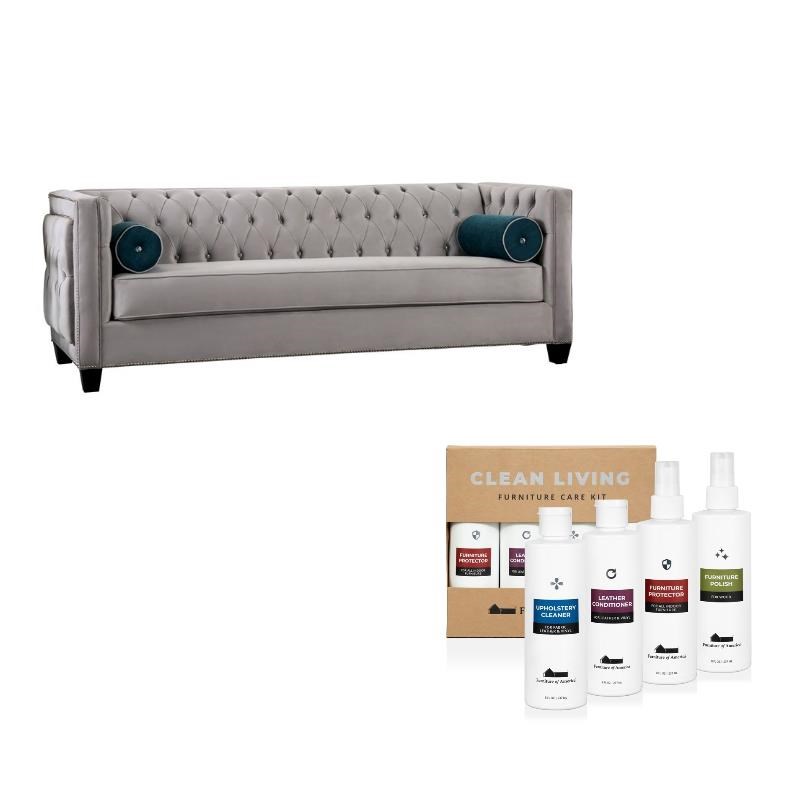Youngquist Transitional 2-Piece Gray Fabric Sofa and Cleaning Care Kit Set