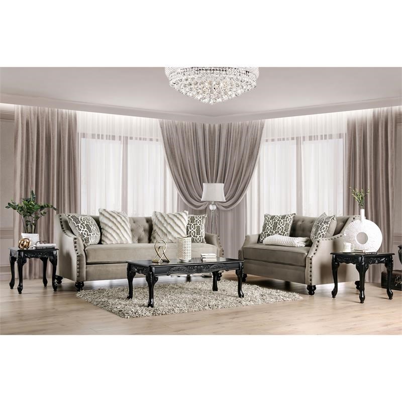 Furniture of America Felicity Sofa in Light Brown with Cleaning Care Set of 2