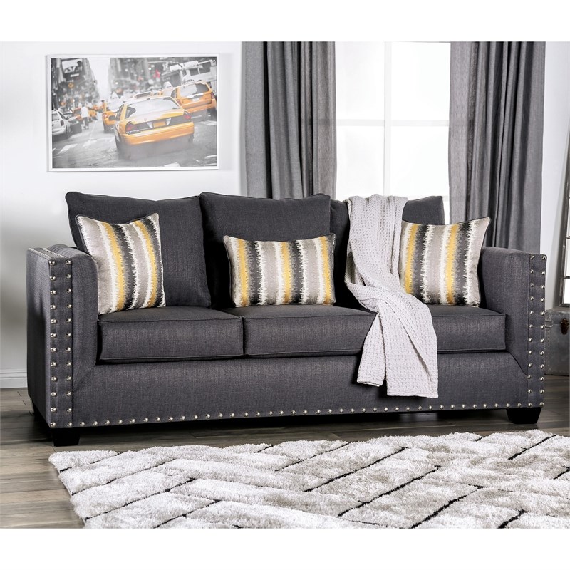 Furniture of America Crenshaw Sofa in Slate with Cleaning Care Kit Set of 2