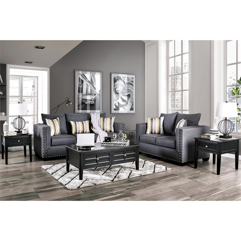 Furniture of America Crenshaw Sofa in Slate with Cleaning Care Kit Set of 2