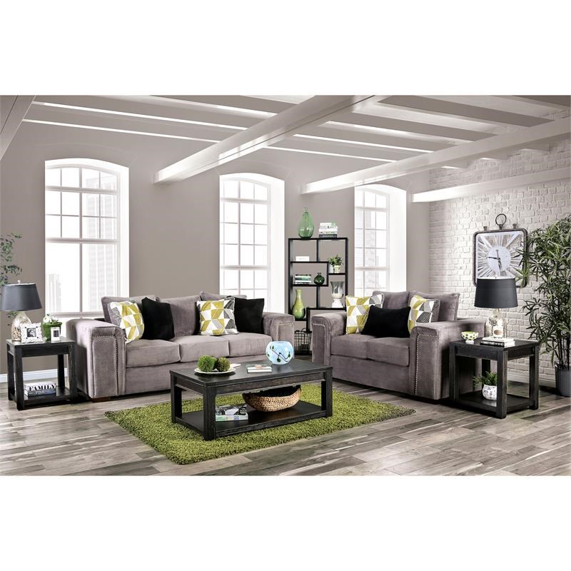 Furniture of America Divana Sofa in Warm Gray with Cleaning Care Kit Set of 2